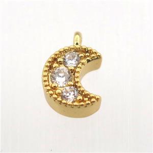copper pendant pave zircon, moon, gold plated, approx 6-10mm