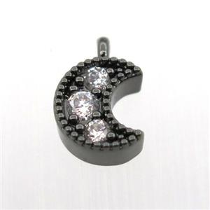 copper pendant pave zircon, moon, black plated, approx 6-10mm