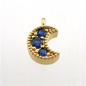 copper pendant pave zircon, moon, gold plated, approx 6-10mm