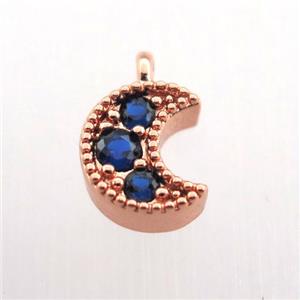 copper pendant pave zircon, moon, rose gold, approx 6-10mm