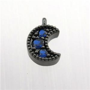 copper pendant pave zircon, moon, black plated, approx 6-10mm