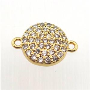 copper connector pave zircon, circle, gold plated, approx 9mm dia