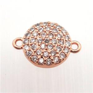 copper connector pave zircon, circle, rose gold, approx 9mm dia