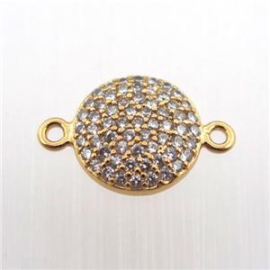 copper connector pave zircon, circle, gold plated, approx 10mm dia