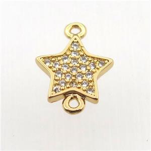 copper connector pave zircon, star, gold plated, approx 10mm dia