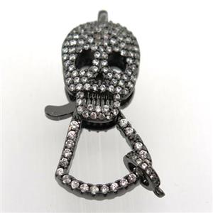 copper skull clasp pave zircon, black plated, approx 17-35mm