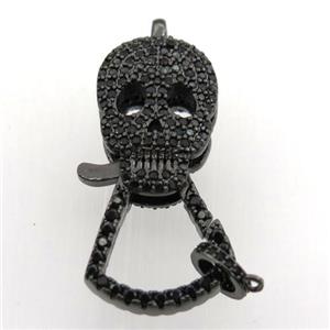 copper skull clasp pave zircon, black plated, approx 17-35mm