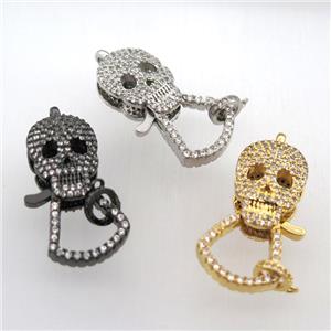 copper skull clasp pave zircon, mixed color, approx 17-35mm