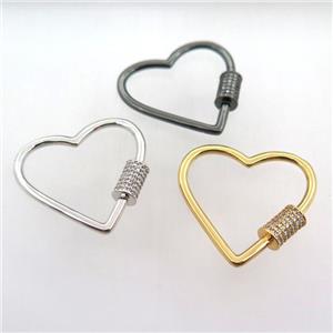copper carabiner lock pave zircon, heart, mix color, approx 30mm dia
