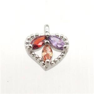 copper heart pendant pave zircon, platinum plated, approx 8mm