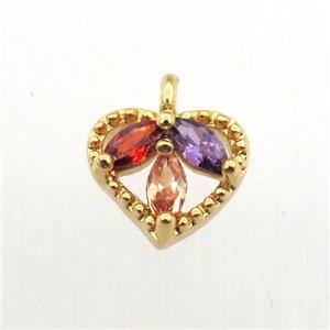 copper heart pendant pave zircon, gold plated, approx 8mm