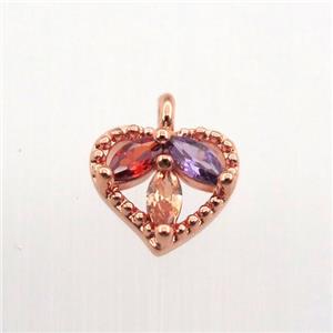 copper heart pendant pave zircon, rose gold, approx 8mm