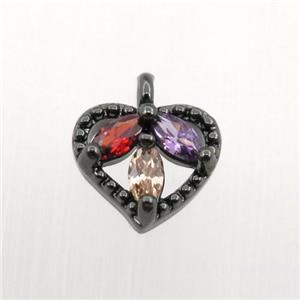 copper heart pendant pave zircon, black plated, approx 8mm