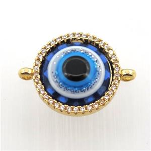 copper circle connector pave zircon with evil eye, gold plated, approx 15mm dia