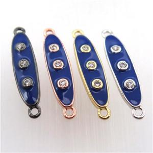 copper oval connector pave zircon with blue enameling, mix color, approx 6-22mm