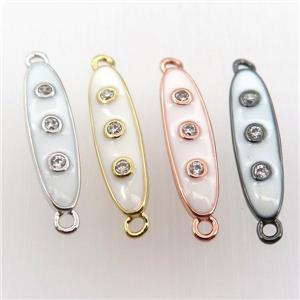 copper oval connector pave zircon with white enameling, mix color, approx 6-22mm
