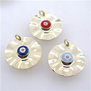 copper circle pendant with evil eye, gold plated, mixed, approx 30mm dia