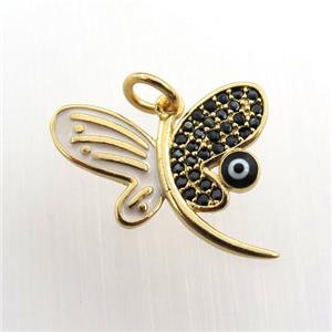 copper dragonfly pendant paved zircon, gold plated, approx 15-18mm