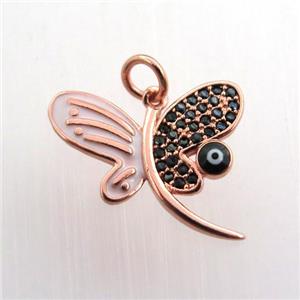 copper dragonfly pendant paved zircon, rose gold, approx 15-18mm