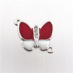 copper butterfly connector paved zircon, platinum plated, approx 13-15mm