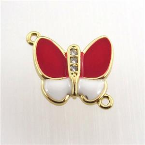 copper butterfly connector paved zircon, gold plated, approx 13-15mm