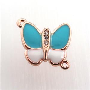 copper butterfly connector paved zircon, rose gold, approx 13-15mm