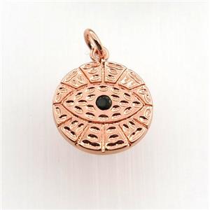 copper circle pendant paved zircon, eye, rose gold, approx 15mm dia
