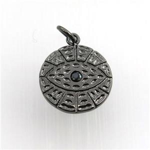copper circle pendant paved zircon, eye, black plated, approx 15mm dia