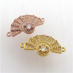 copper fan pendant paved zircon with 2loops, mix color, approx 16-20mm