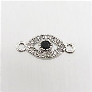 copper eye connector paved zircon, platinum plated, approx 7-10mm