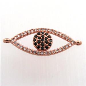 copper eye connector paved zircon, rose gold, approx 9-21mm
