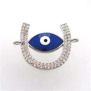 copper U-connector paved zircon with evil eye, platinum plated, approx 19x19mm
