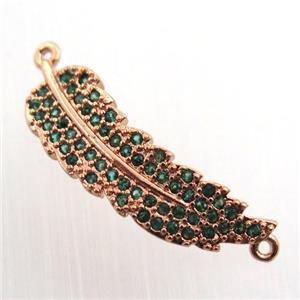 copper leaf connector paved zircon, rose gold, approx 8-22mm