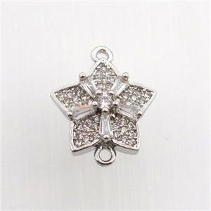 copper flower connector paved zircon, platinum plated, approx 14mm dia
