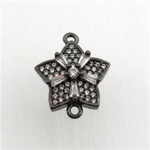 copper flower connector paved zircon, black plated, approx 14mm dia
