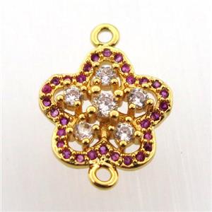 copper flower connector paved zircon, gold plated, approx 14mm dia