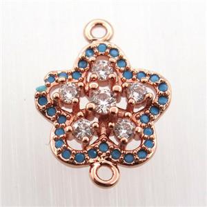 copper flower connector paved zircon, rose gold, approx 14mm dia