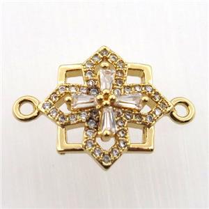 copper cross connector paved zircon, gold plated, approx 14mm dia
