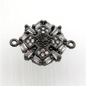 copper cross connector paved zircon, black plated, approx 14mm dia