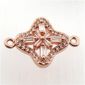 copper cross connector paved zircon, rose gold, approx 14-14mm