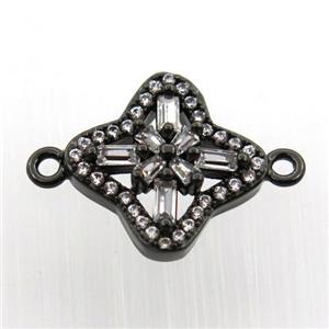 copper cross connector paved zircon, black plated, approx 14-14mm