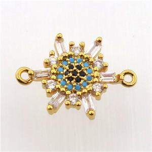 copper flower connector paved zircon, gold plated, approx 14mm
