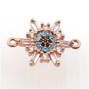 copper flower connector paved zircon, rose gold, approx 14mm