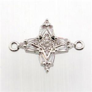 copper cross connector paved zircon, platinum plated, approx 16-16mm