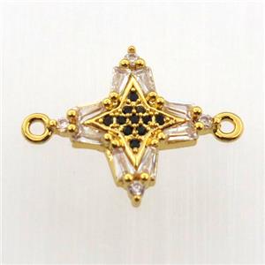 copper cross connector paved zircon, gold plated, approx 16-16mm
