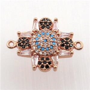 copper connector paved zircon, rose gold, approx 15-15mm