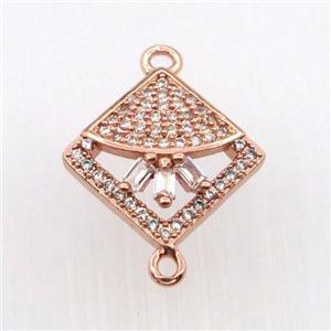 copper connector paved zircon, square, rose gold, approx 10x10mm