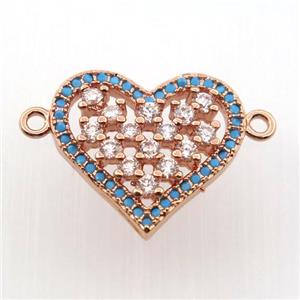 copper heart connector paved zircon, rose gold, approx 15-18mm