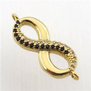 copper infinity connector paved zircon, gold plated, approx 8-18mm