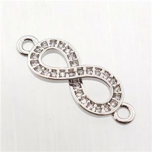 copper infinity connector paved zircon, platinum plated, approx 6-14mm